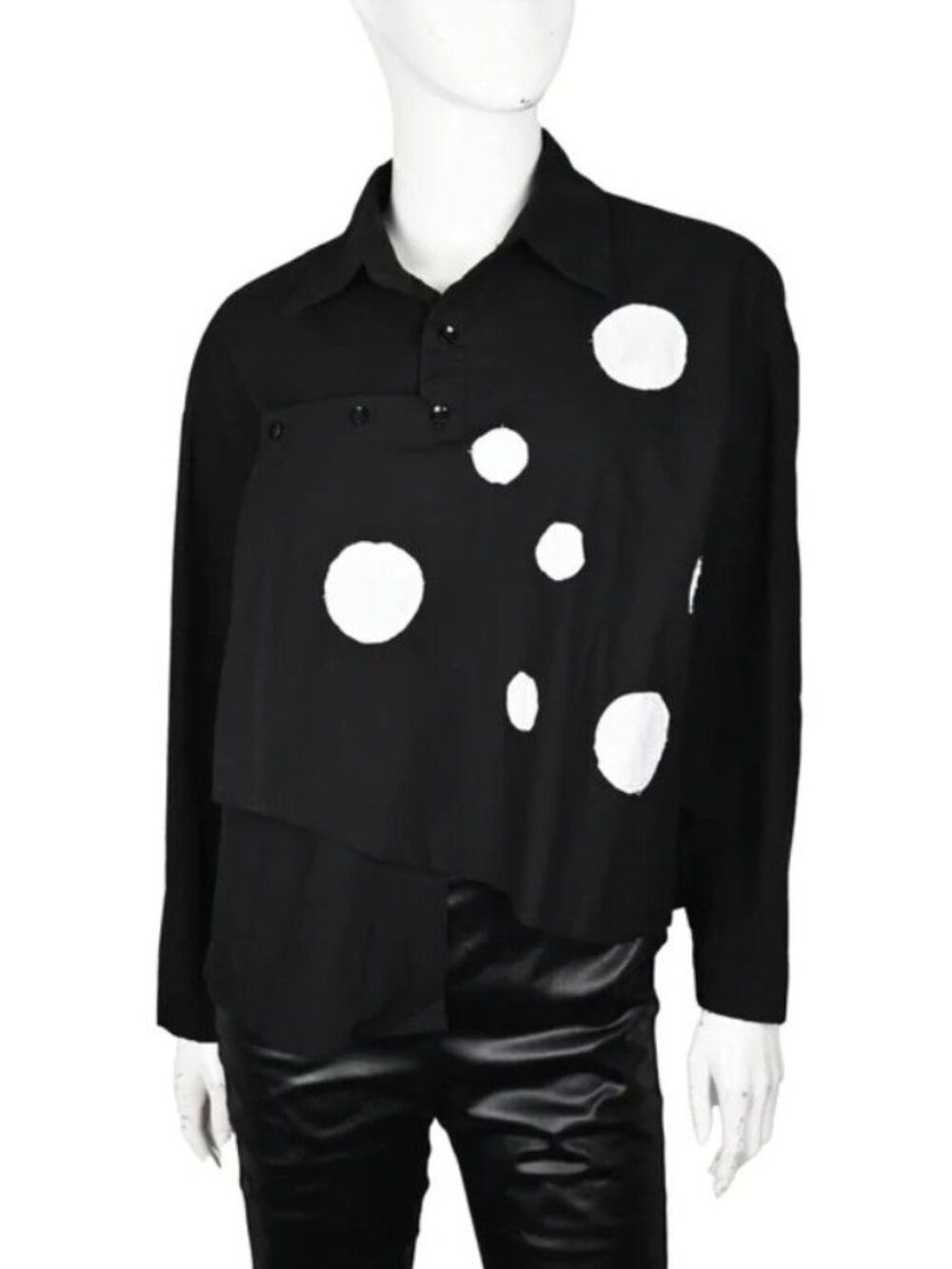 NWT NANAKO W394 Dot Patch Blouse Top Black White Polka Dot OS